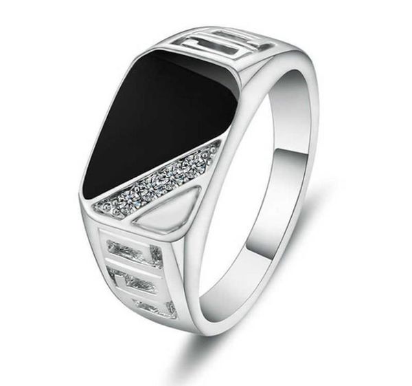

size 610 classic goldcolor rhinestone men ring black enamel male finger rings selling 3 colors q07081534273, Silver