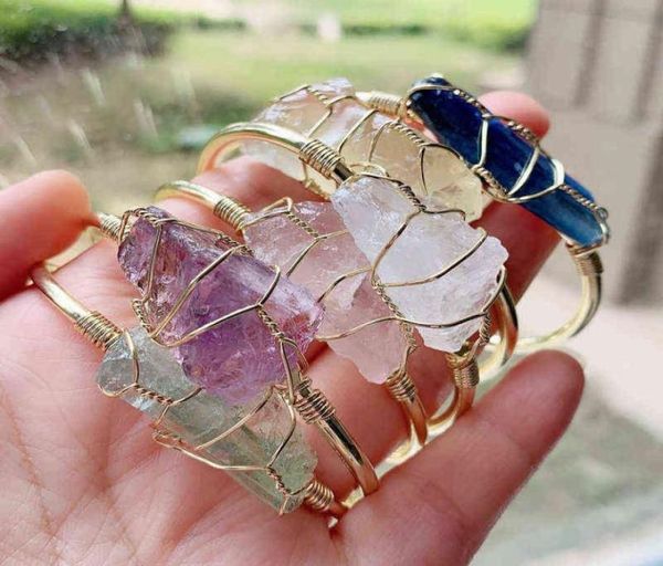 

raw mineral stone quartz bracelet natural bangle irregular amethysts crystal cuff bracelets for women reiki healing9899952, Black