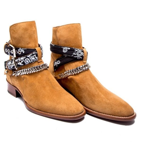 

new brown flock short boots for men black ankle boots buckle strap round toe business size 38-48 cowboy boots