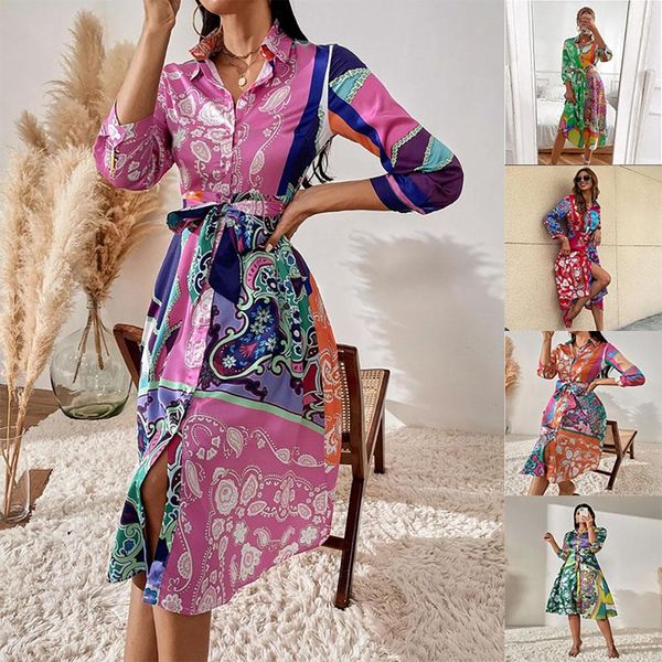 

dresses printed casual women dress long sleeve o neck elegant party wedding female clothes high waist office lady women dress, Black;gray