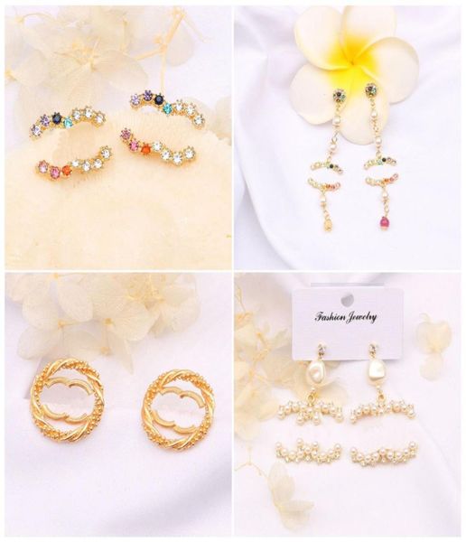 

18k gold plated 925 silver designers letters stud drop dangle earring crystal womens pearl wedding party jewelleryaccessories luxu5486414, Golden;silver