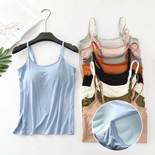 

camisoles tanks modal female large size no steel ring integrated five-finger chest pad camisole bottoming shirt slim multicolor 230518, Black;white