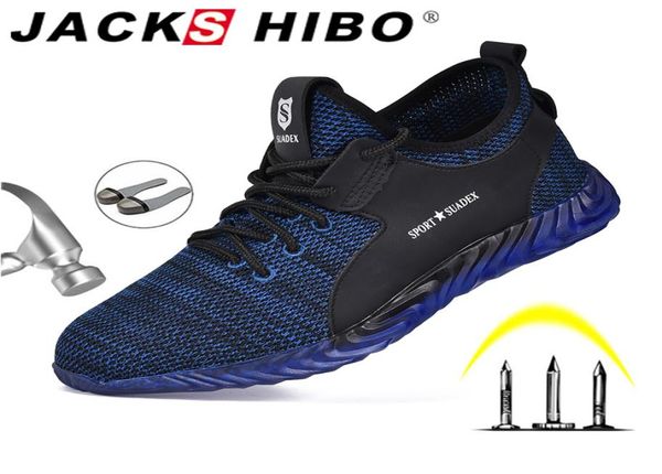 

jackshibo safety work shoes for men four season breathable work boots antismashing steel toe cap safety shoes sneakers1468695, Black