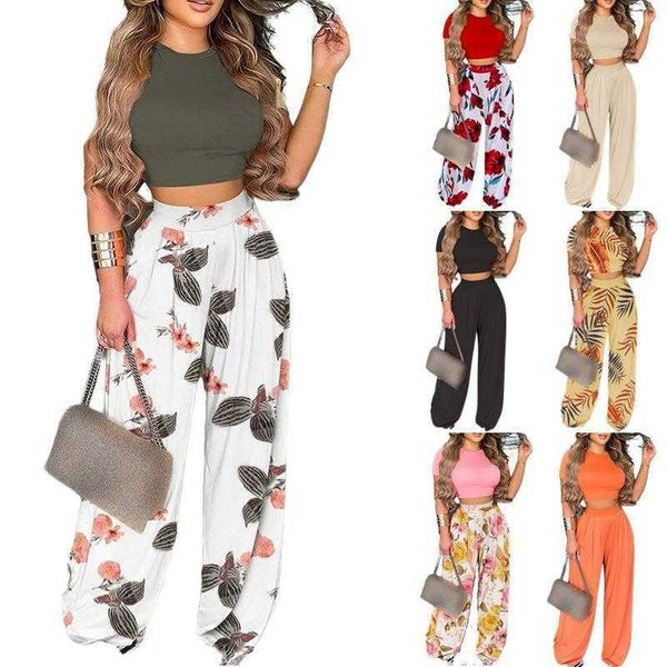 

spring and summer womens pant two piece round neck waist pants suit, White
