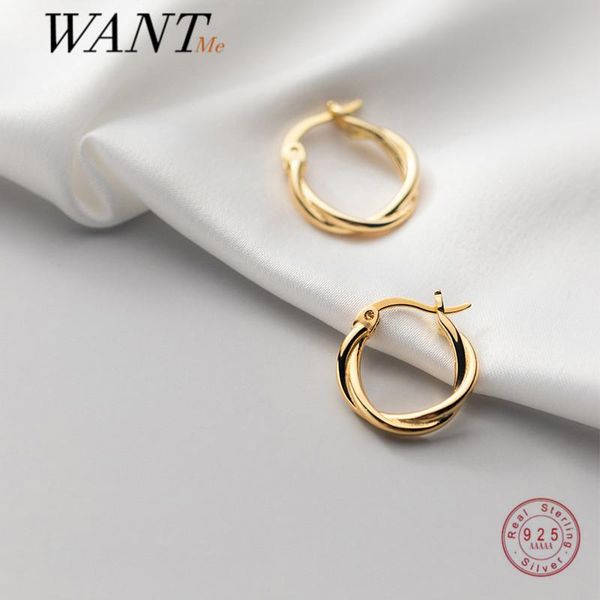 

huggie wantme genuine 925 sterling silver bohemian braided knotted hoop earrings for women korean style charming party wedding jewelry, Golden;silver