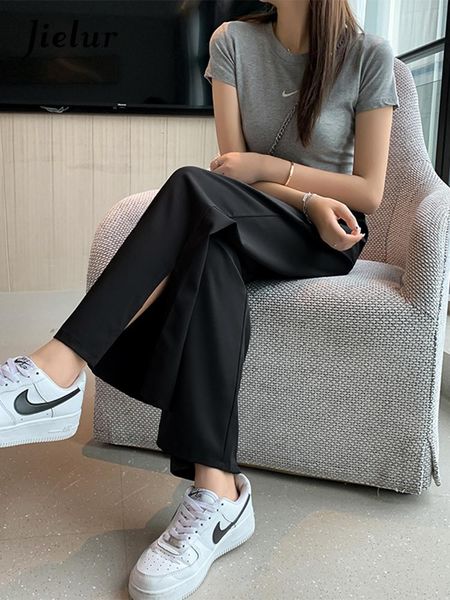 

capris jielur summer korean high waist pants female mxxl thin simple split loose wide leg women trousers sold color black long pants, Black;white