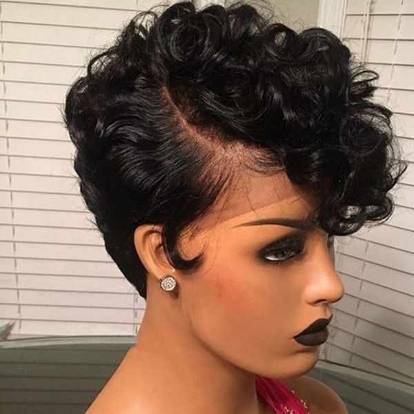 

High Quality Short Bob Curly Human Hair Wig For Black Women 13x4 Lace Frontal Wig Black/Brown /Red/Blonde Pixie Cut Brazilian Wig On Sale, Customize