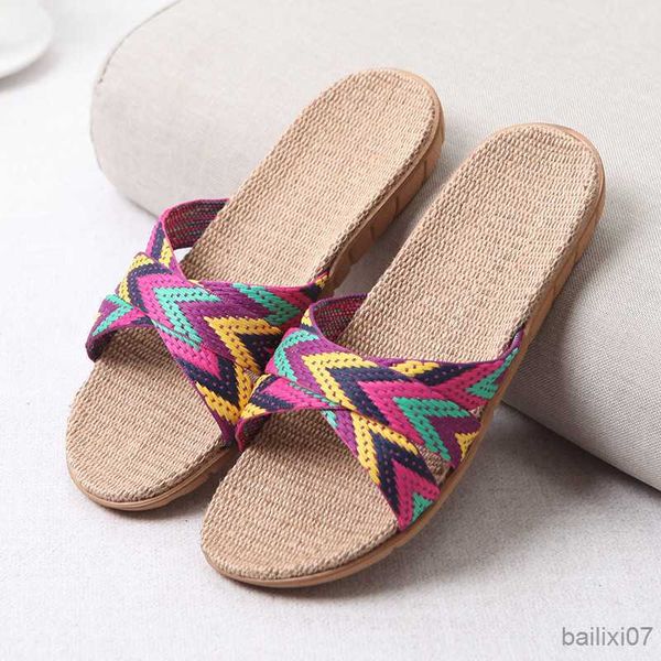 

slippers new casual sneakers for home slippers summer mixed colors floor woman indoor flats shoes cross linen slipper, Black