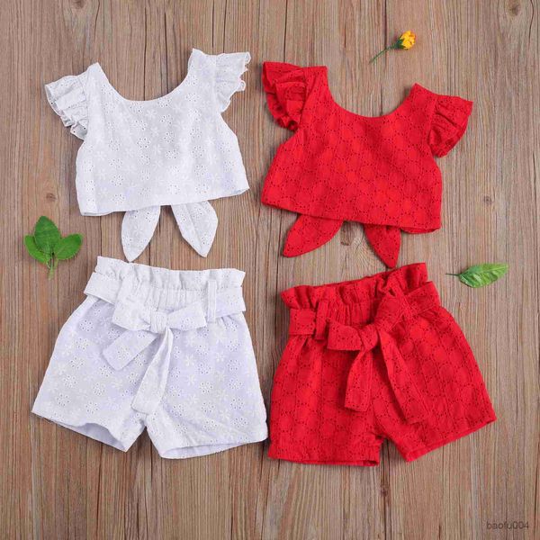 

clothing sets kids girl clothing set summer flying sleeve backless t-shirt and shorts two-piece suit for pgraphy birthday party r230518, White