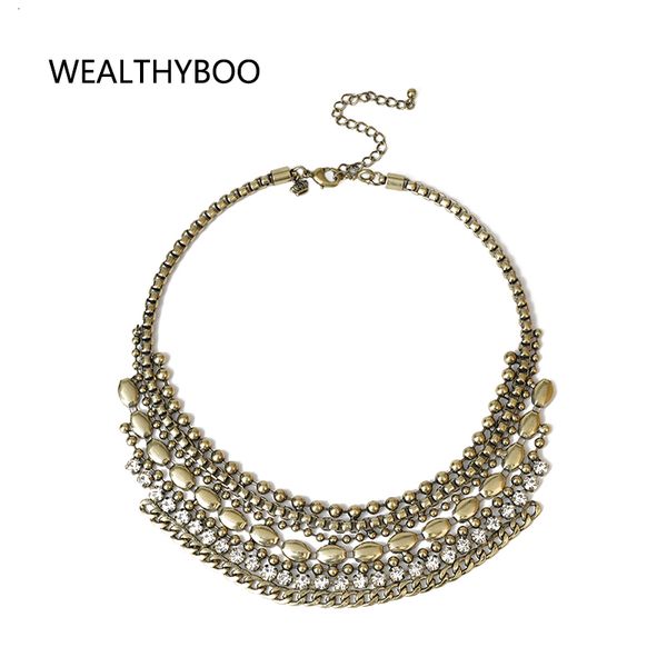 

chokers wealthyboo vintage layer cluster chains choker collar necklace chunky gem metal chains statement clavicle necklace colliers 230518, Golden;silver