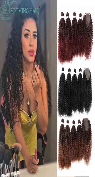 

afro kinky curly hair bundles extensions with closure synthetic weave fake hair 24quot 26quot 20quotclosure party for w8592421, Black
