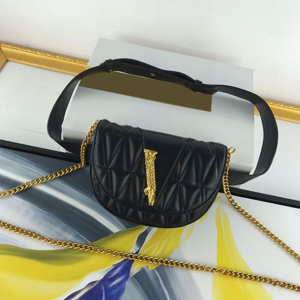 

pocket waist bags plain chain shoulder bag genuine leather magnetic button mini handbags purse golden hardware