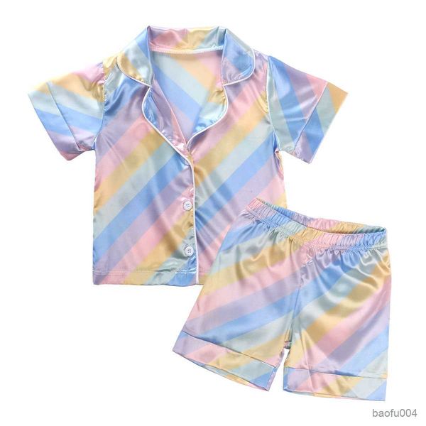 

clothing sets kids children satin sleepwear baby pajamas sets boys girls colorful striped pyjamas cotton nightwear clothes children clothing, White