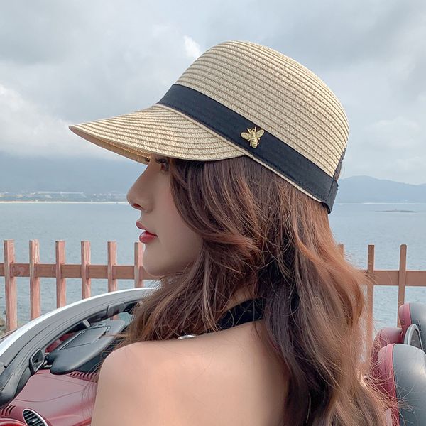 

wide brim hats bucket summer ladies straw hat outdoor breathable shading sunscreen peaked cap fashion riding travel womens baseball caps 230, Blue;gray