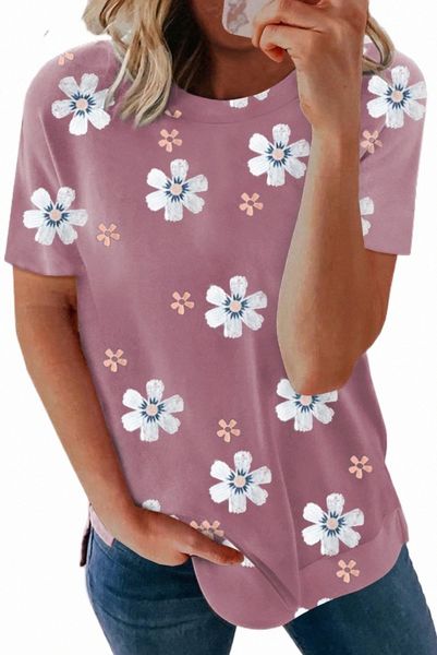 

pink floral pattern t-shirt 2023 new 2023 new a2mi#, White