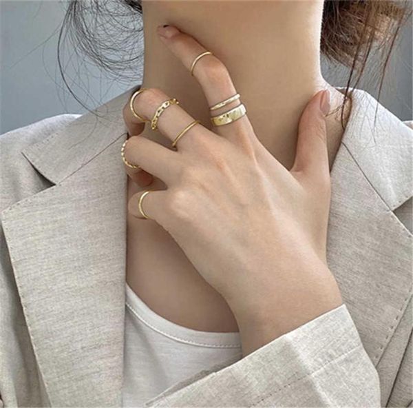 

fashion punk joint ring set geometric minimalist jewelry metal circular golden ring for women street dance accessories q07084464302, Silver