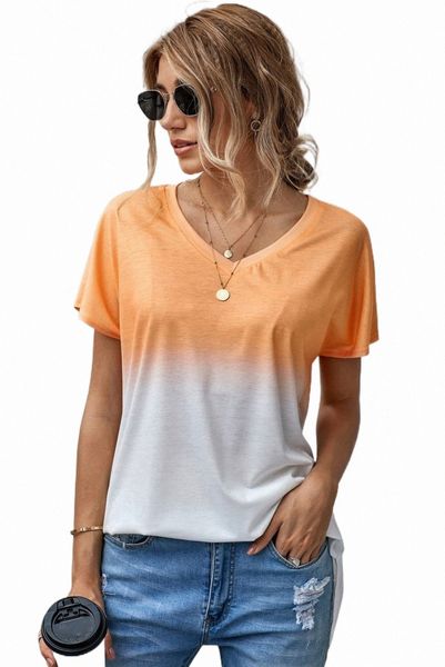 

orange white ombre color block casual summer shirt y7ig#