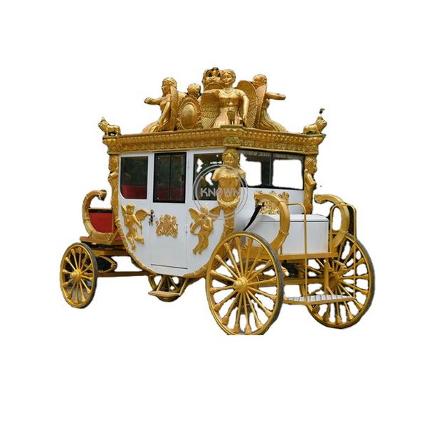 

electric wedding electric horse drawn carriage golden color royal sculpture horse cart on sale