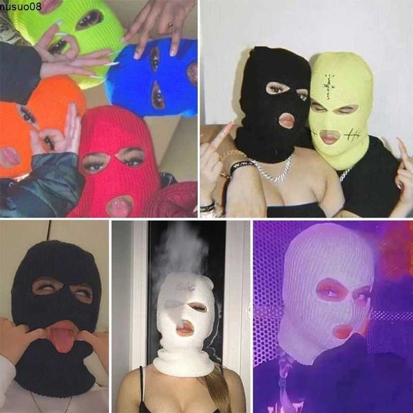 

beanie/skull caps 3-hole knitted full face cover ski winter warm cycling neon solid color balaclava mask hat funny party cosplay caps j23051, Blue;gray