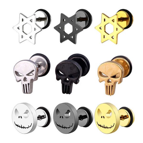 

stud high grade stainless steel stud earrings cross skull anime for women girls fashion geometric ear jewelry birthday gifts 2 pieces z0517, Golden;silver