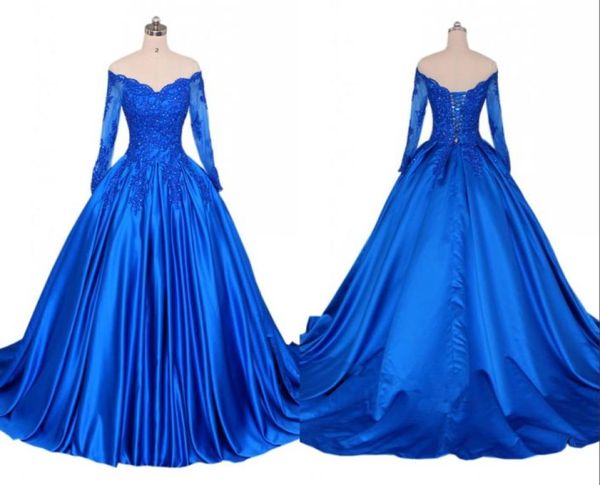 

v neck blue evening dress with long sleeves lace a line princess 2022 applique illusion sequined beaded corset back quinceanera pa9481496, Black;red