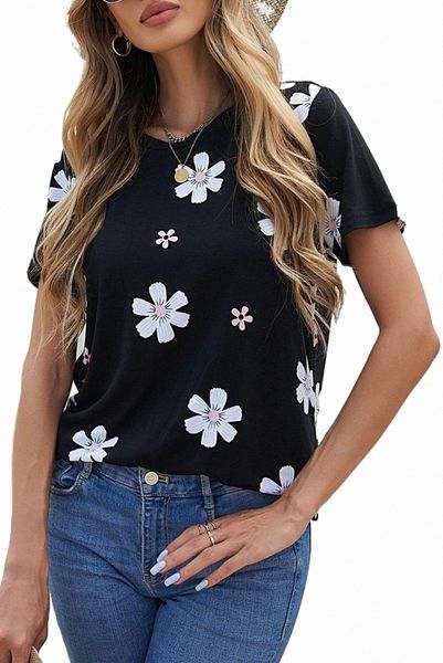 

black floral pattern t-shirt 2023 new 2023 new x0xd#, White