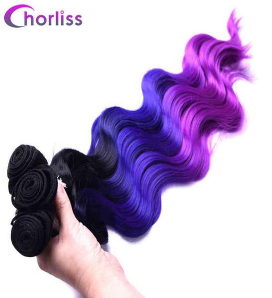 

chorliss synthetic hair bundles body wave hair weave ombre purple red 16quot 18quot 20quot 3pcsset machine double weft hair3775500, Black