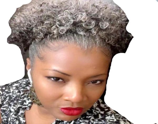 

ombre grey afro puff drawstring ponytail natural kinky curly pony tail hair extension for black women african american short high 4177424