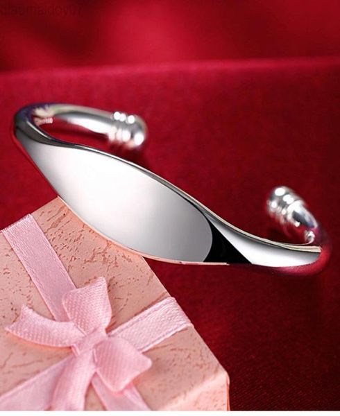 

new jewelry open bangles 925 silver double flexible bead bracelet for women trendy jewelry silver cuff bangle l2208127904566, Black