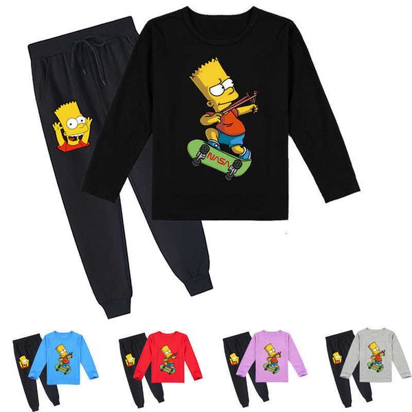 

children's clothing simpson fashion printed long sleeved t-shirt summer+pants set k414, White;black