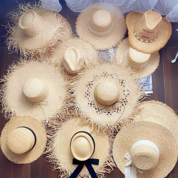 

wide brim hats bucket summer natural raffia straw large sun for women panama ladies upf travel holiday beige beach floppy 230517, Blue;gray