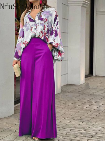

women's two piece pants fashion spring and summer loose plus size casual printed trousers shirt suit two piece sets womens outifits blo, White
