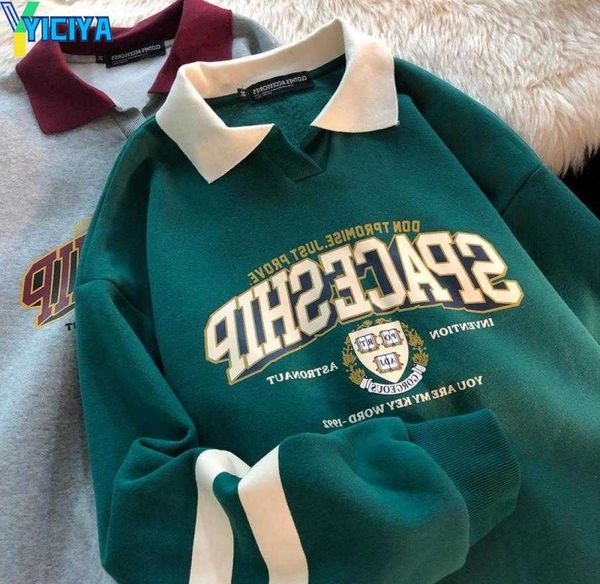 

yiciya women039s hoodies sweatshirts cgc vintage polo collar women korean style pullover oversize female woman cloth harajuku, Black