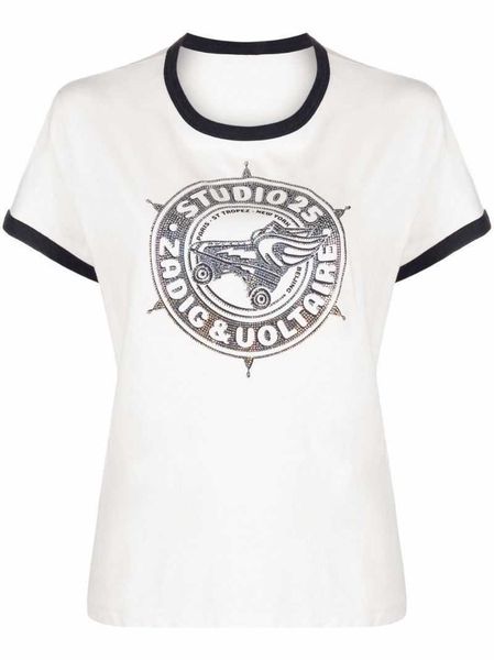 

23ss zadig voltaire summer cotton new designer t shirt sleeve color contrast pulley letter print drill women fashion short sleeve beach tees, White