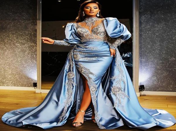 

2021 plus size arabic aso ebi luxurious high split prom dresses beaded crystals mermaid evening formal party second reception gown1585168, Black