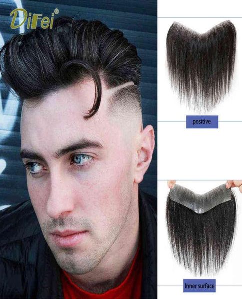 

difei short straight hair synthetic mens front hairline large area v circle front hairline man forehead heatresistant 2202082096503, Black;brown