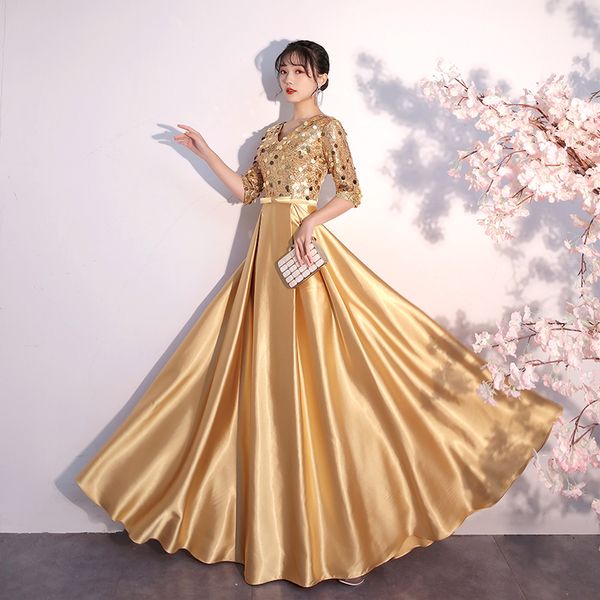 

2023 new golden choir performance dress evening elegant long evening dress purchase contact us, Black;red