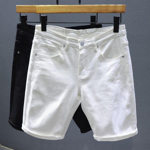 

men's shorts classic white balck denim shorts men summer thin korean trend straight knee-length five-point pants brand clothing jeans s, White;black