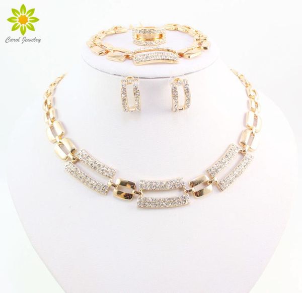 

fashion african bridal wedding costume jewelry sets for women gold plated crystal rhinestone necklace set3905719, Slivery;golden