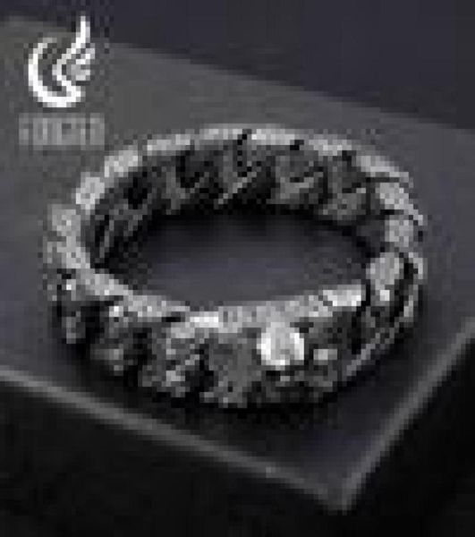 

fongten gothic retro style mens bracelets stainless steel skull franco link curb chain bracelet for men punk fashion jewelry 210321847472, Golden;silver
