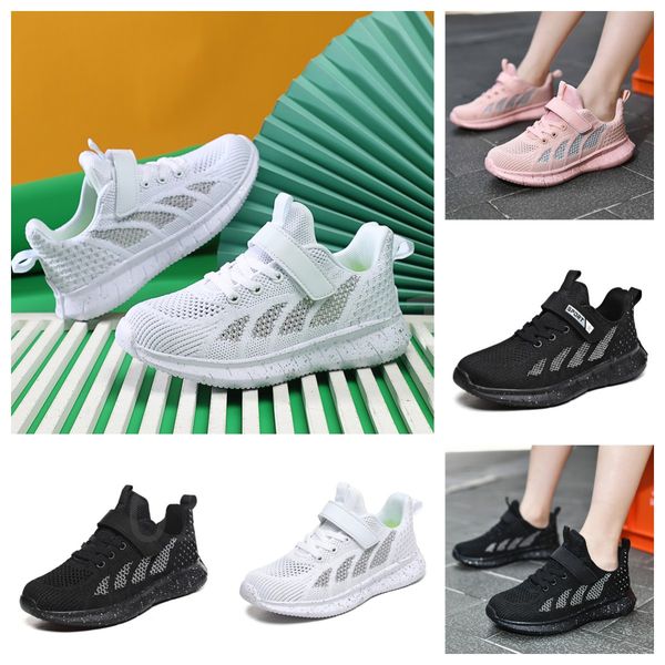 

2023 children's running shoes boys girls flying weave mesh breathable small white shoes anti slip pink kids casual sports sneakers outd, Black