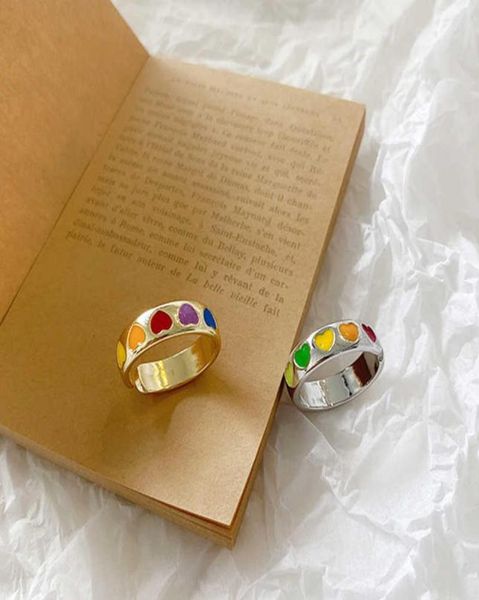 

bohemian vintage colorful heart shaped open ring cute simple design gold silver color ring for women punk party jewelry gift q07088693281