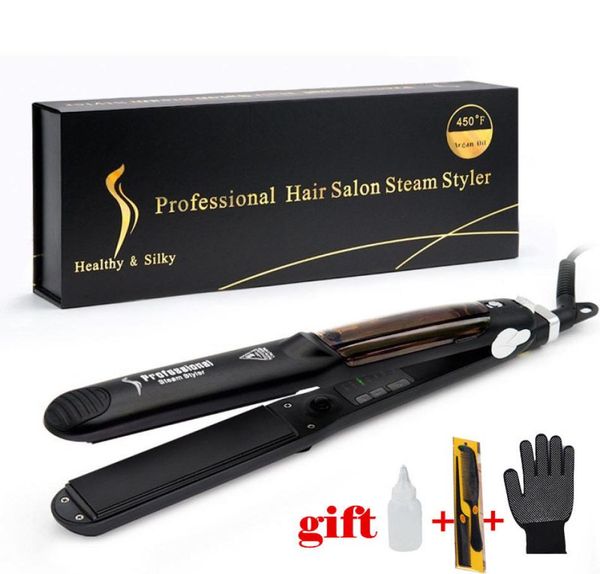

kasqi professional flat iron hair straightener brush salon steamminiceramic hair straightener for hair styler cx2007214981875, Black