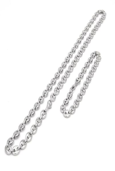 

coffee bean necklace and bracelet set stainless steel mens jewellry two colors optional hip hop8204709, Silver