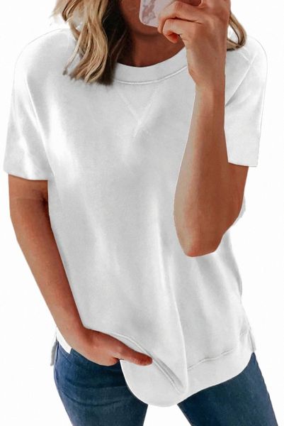 

white round neck short sleeve solid color tee l9rq#