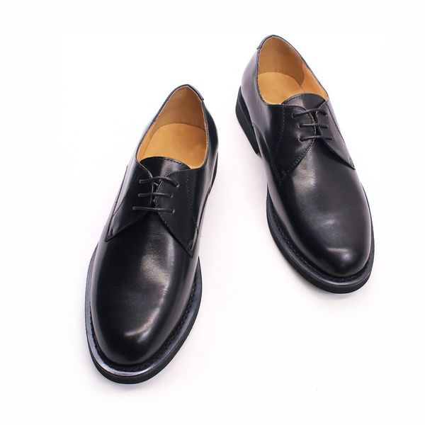 

classic mens derby dress shoes cow genuine leather lace-up handmade black plain toe business office wedding formal shoes for men