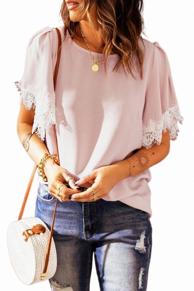 

pink satin lace flutter sleeve 2023 new o1qv#, White