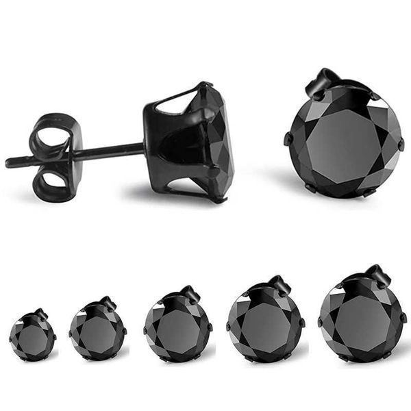 

stud 1pair 345678mm crystal stud earring for men women stainless steel cz zircon ear piercing stud earring for boy girls jewelry z0517, Golden;silver