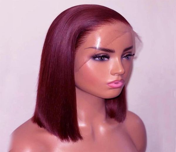 

closures 99j colored straight synthetic hair lace for black women wine red cosplay middle part burgundy bob with preplucked8717714, Black;brown