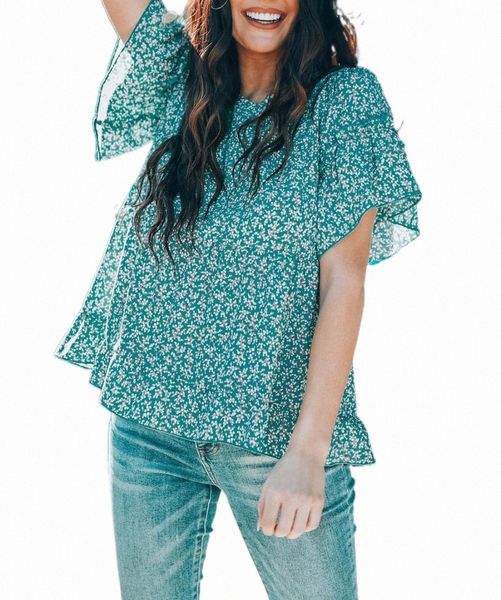 

sky blue floral tiered with ruffles 2023 new p3gn#, White